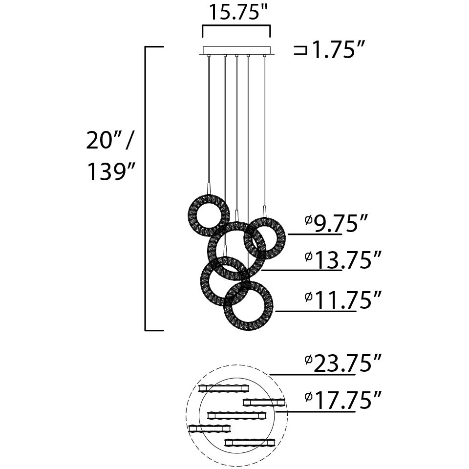 Charm LED 23.75 inch Polished Chrome Multi-Light Pendant Ceiling Light