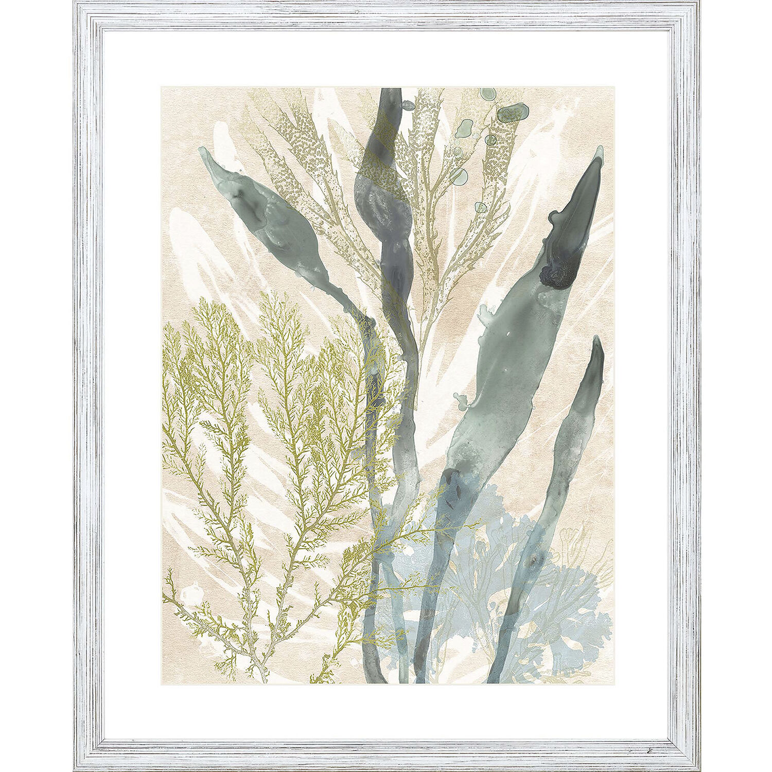 Vintage Ocean Jewels Blue and Beige and Green and Neutral Framed Art