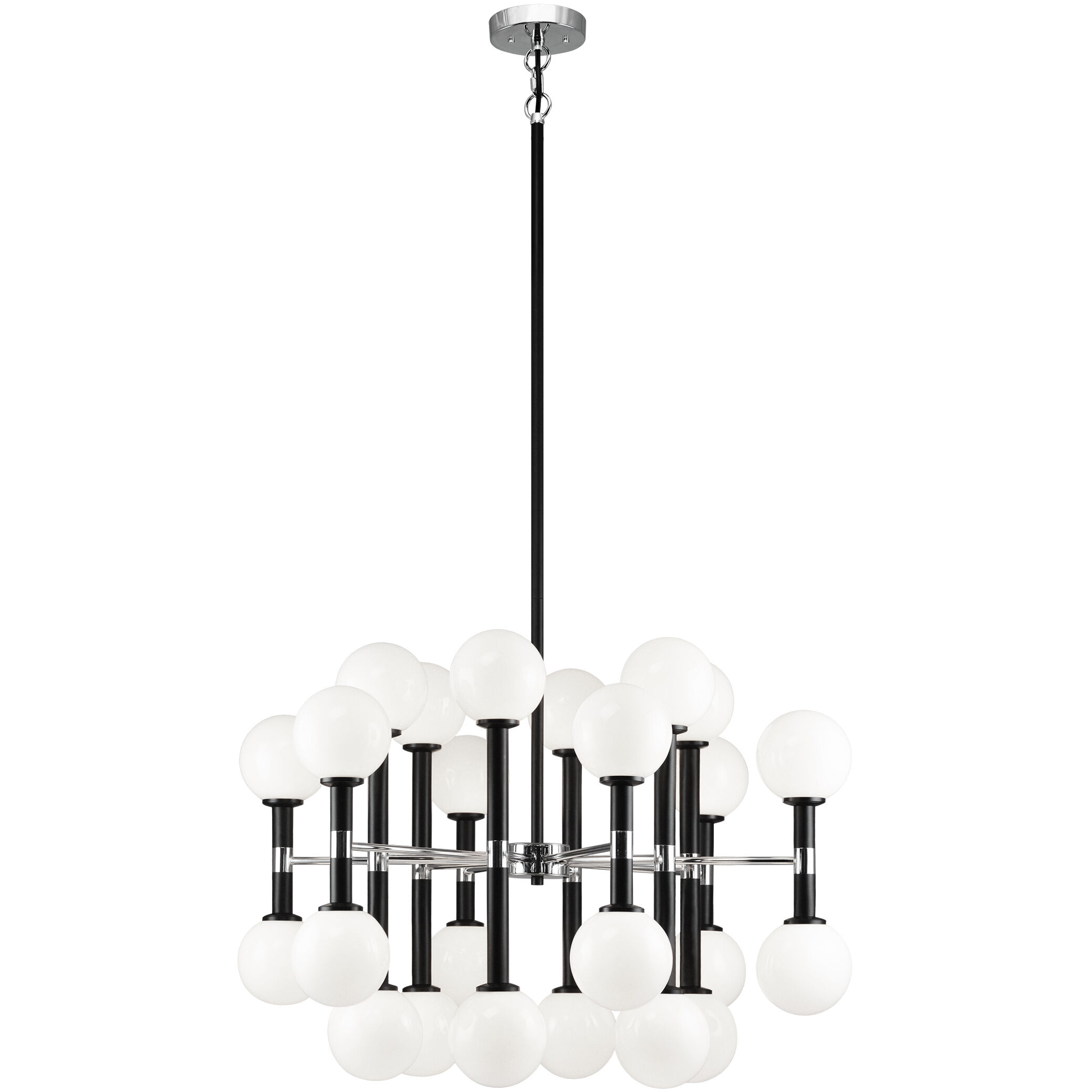 Stellar 24 Light 30 inch Black Chandelier Ceiling Light in Black and Opal Glass