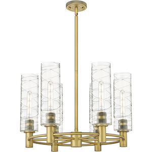 Crown Point 6 Light 24 inch Brushed Brass Chandelier Ceiling Light in Deco Swirl Glass