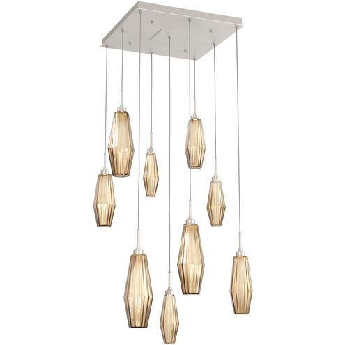 Aalto LED 27.1 inch Beige Silver Chandelier Ceiling Light in Optic Rib Bronze, Metallic Beige Silver, 2700K LED, Square Multi-Port