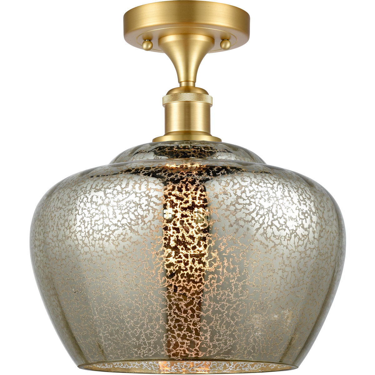 Ballston Large Fenton 1 Light 11 inch Satin Gold Semi-Flush Mount Ceiling Light in Mercury Glass, Ballston