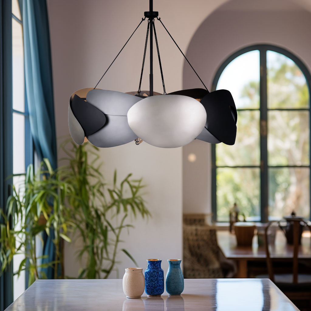 Metalo Misto 6 Light 28 inch Brass / Cola Grey / Matte Black Pendant Ceiling Light