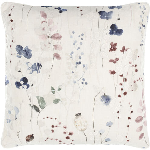 Painterly Florals 22 X 22 inch Off-White/Light Silver Accent Pillow