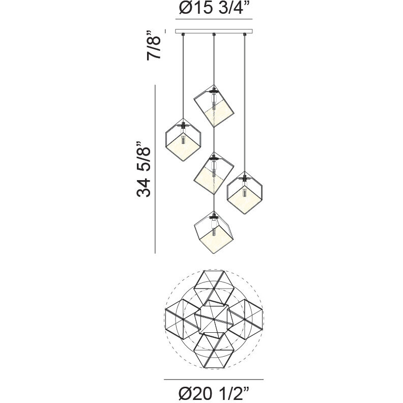 Cube 5 Light 20.5 inch Champagne Gold Pendant Ceiling Light