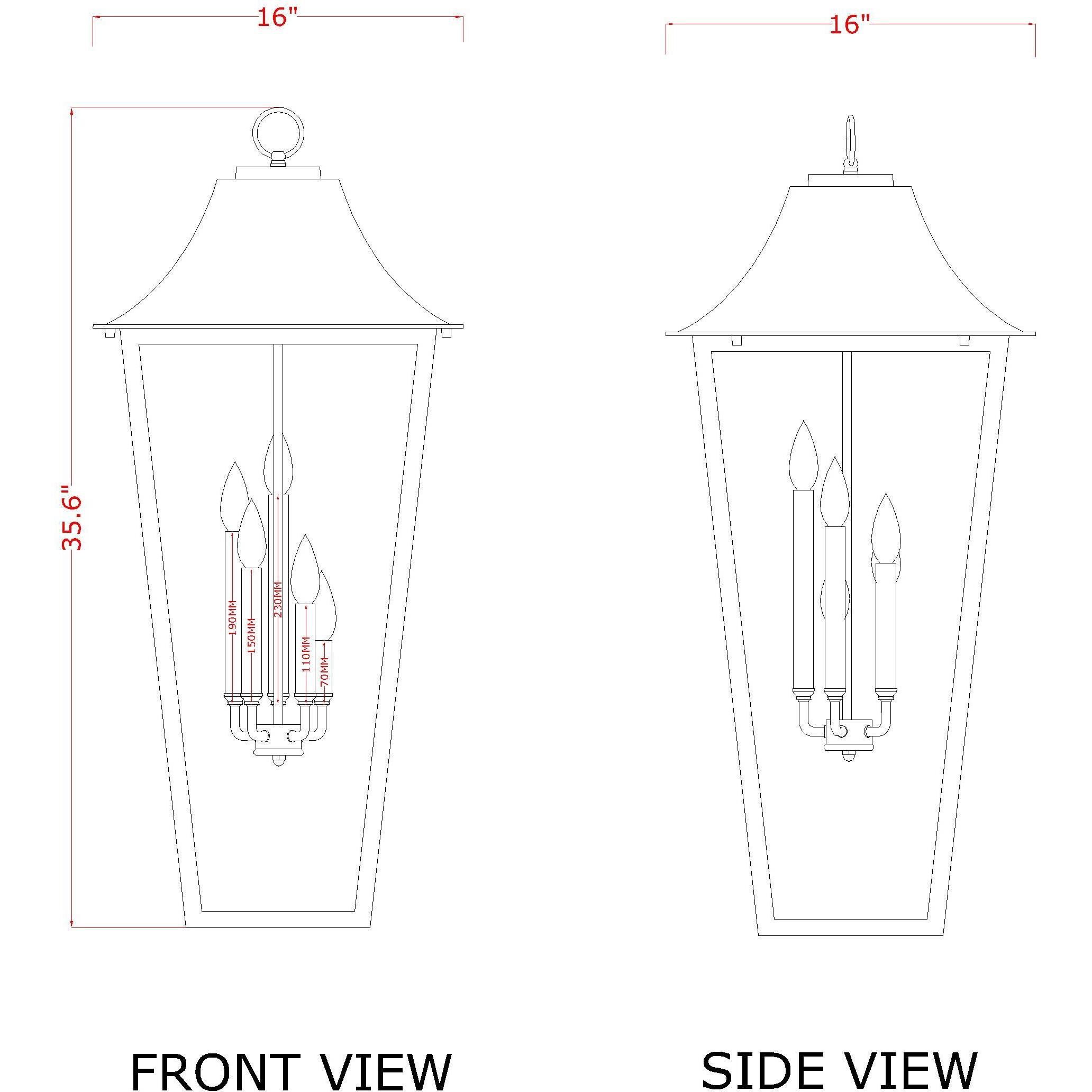 Gannon 5 Light 16 inch Black Outdoor Chain Mount Ceiling Fixture in G9