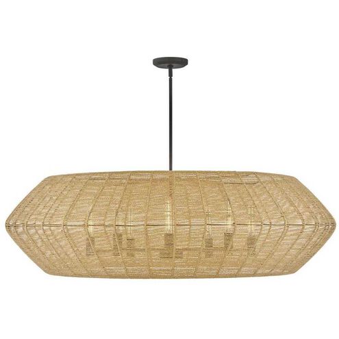 Lisa McDennon Luca 8 Light 60 inch Black / Camel Rattan Chandelier Ceiling Light, Drum