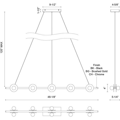 Elixir Linear Pendant Ceiling Light in Brushed Gold