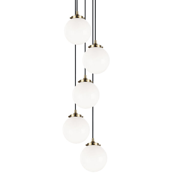 The Bougie 5 Light 13 inch Aged Gold Brass Pendant Ceiling Light in Aged Gold Brass and Opal Glass