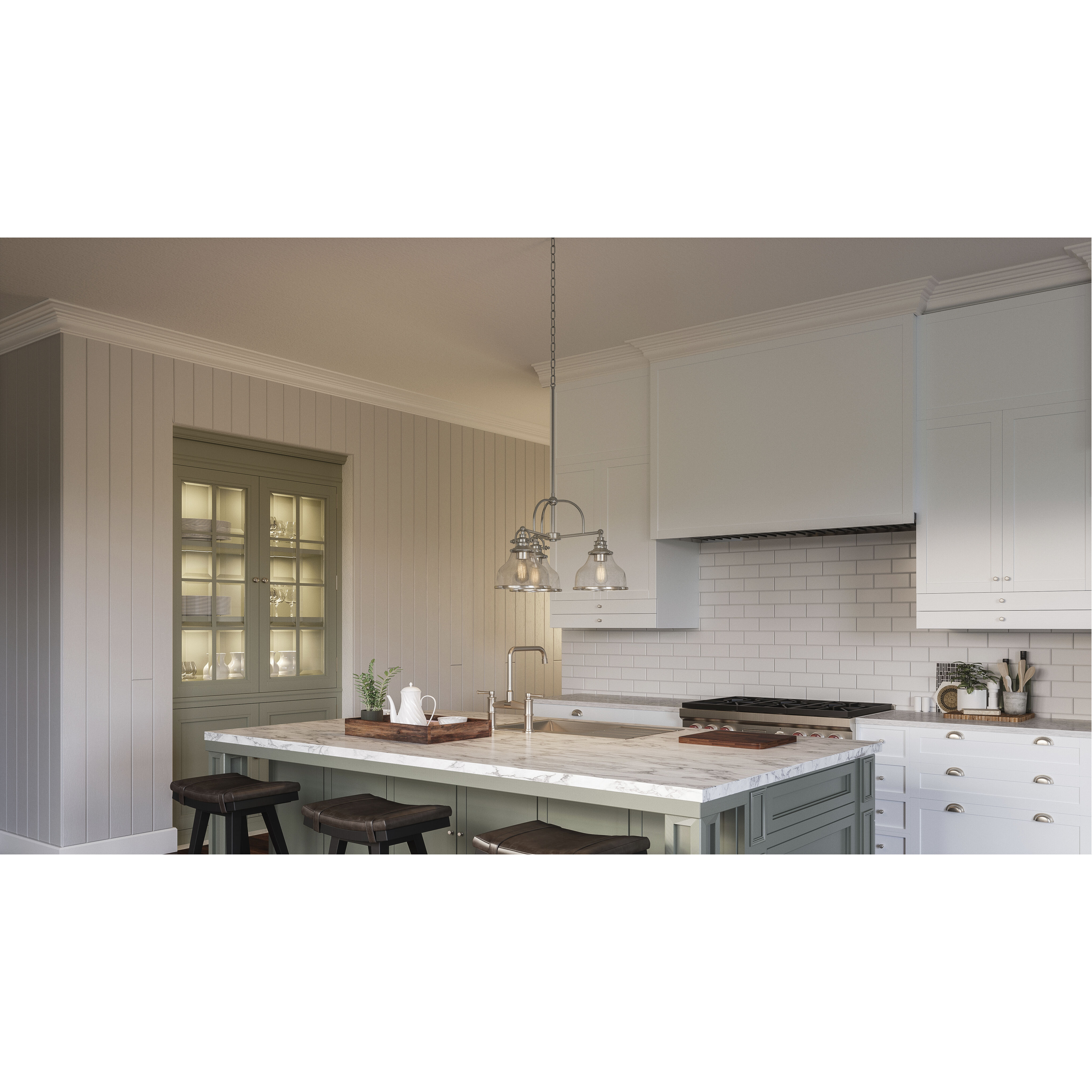 Grant 3 Light 24 inch Brushed Nickel Dinette Chandelier Ceiling Light in Clear Seedy Glass