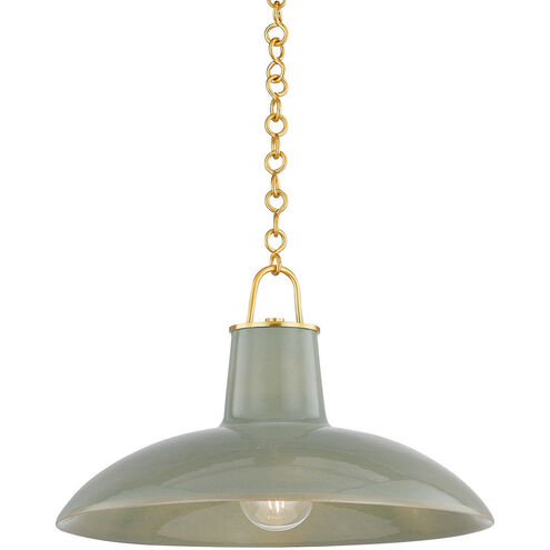 Pottersville 1 Light 18 inch Aged Brass and Ceramic Moss Crackle Pendant Ceiling Light