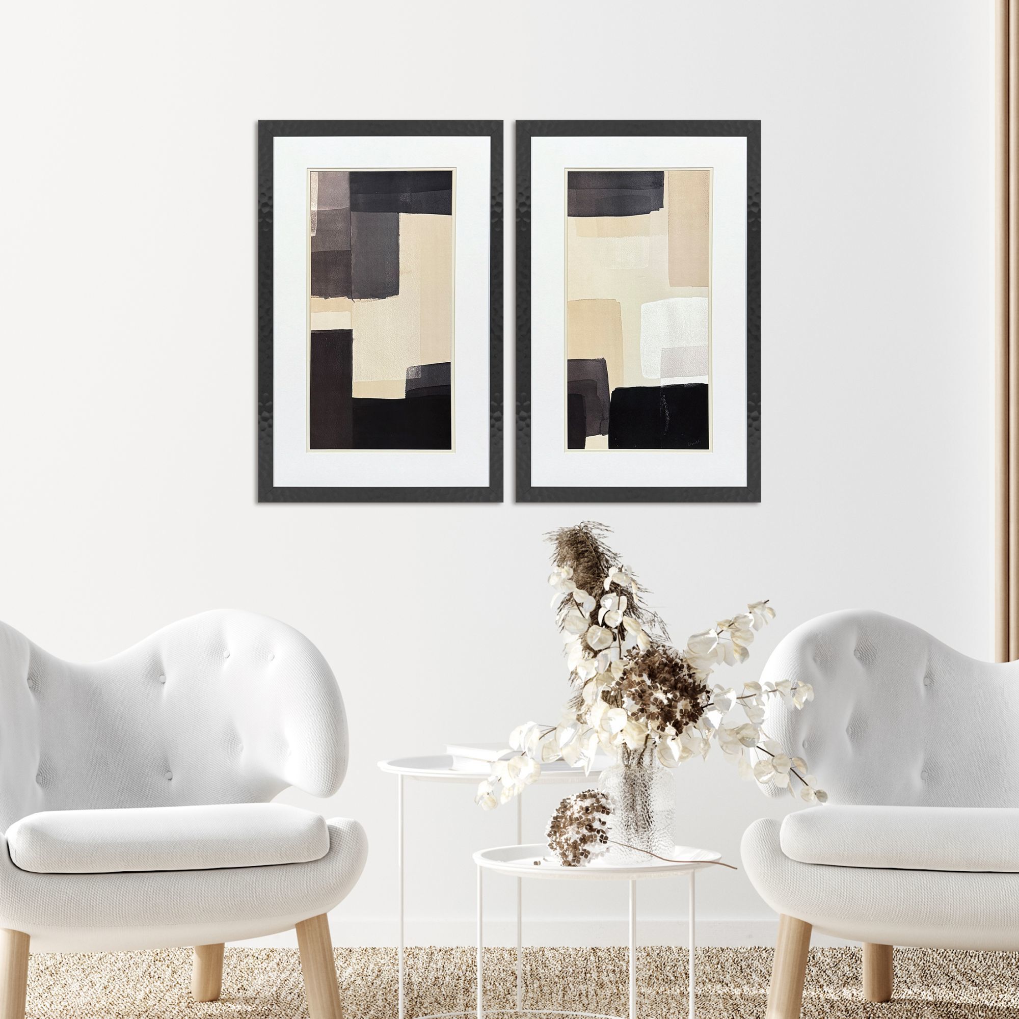 Neutral Shapes Black and Beige and Neutral Framed Art, Propac