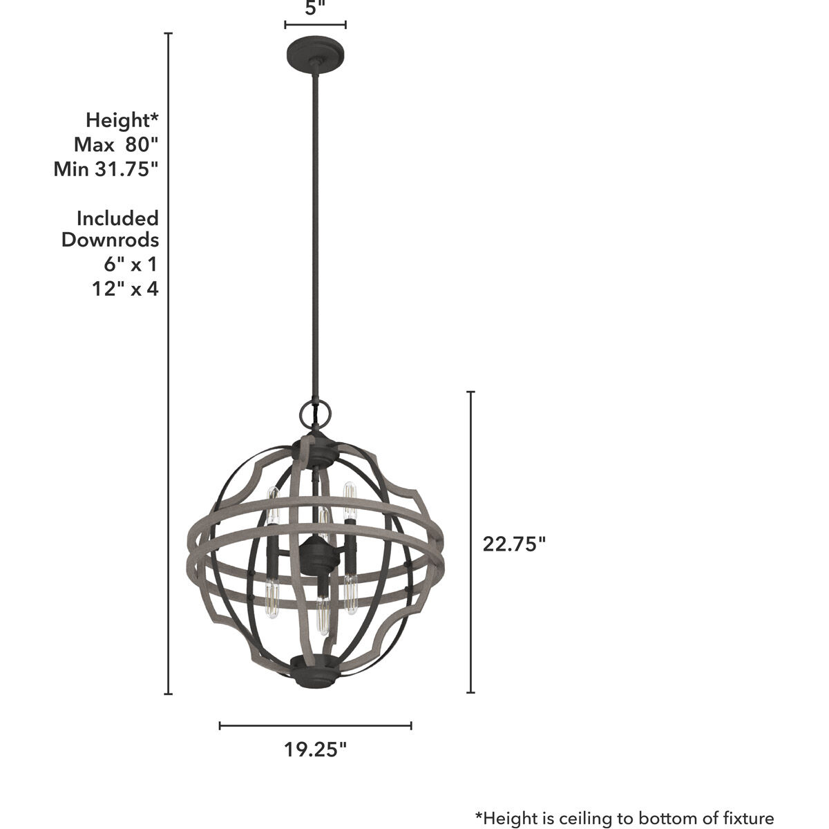 Stone Creek 6 Light 19.25 inch Noble Bronze and White Washed Oak Pendant Ceiling Light