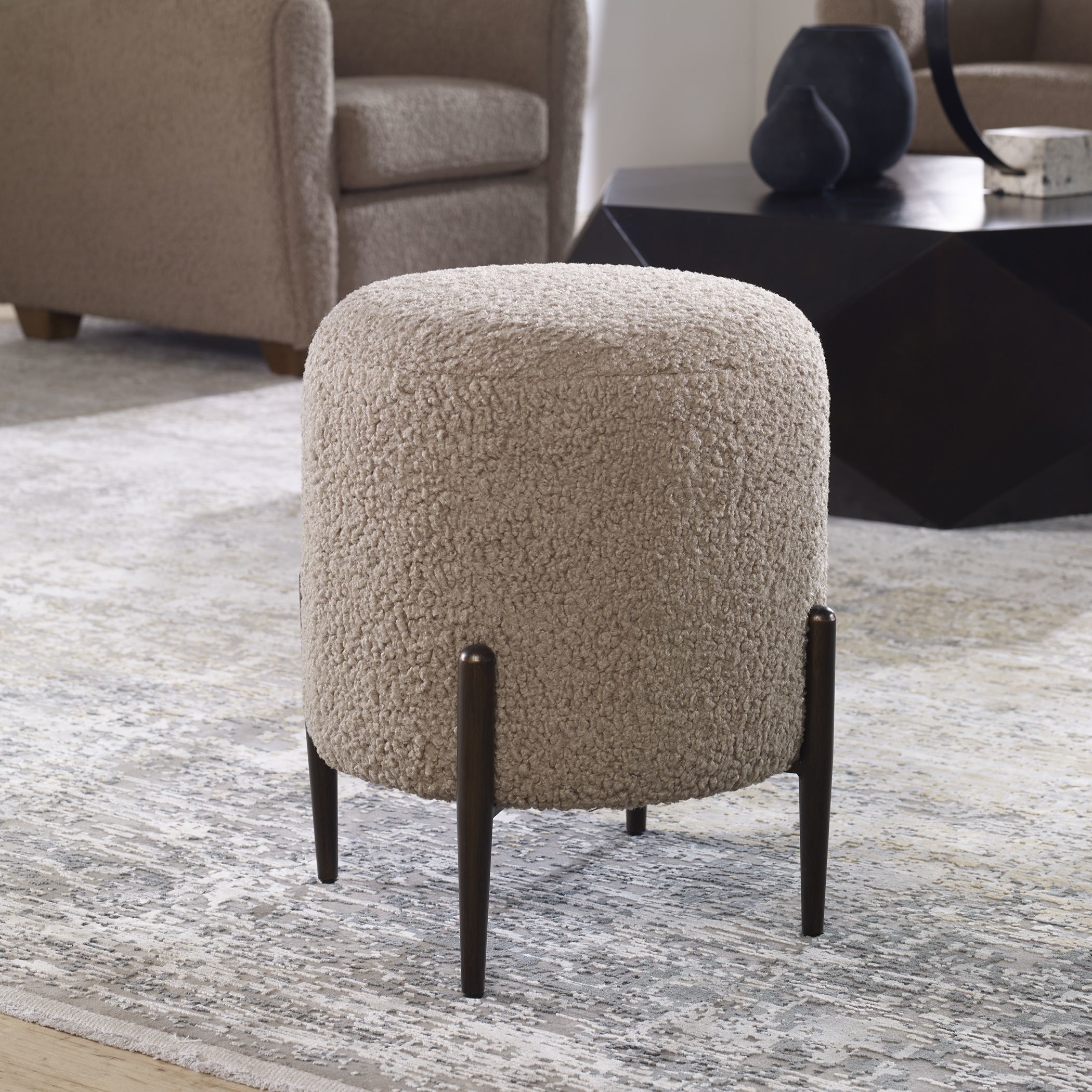 Uttermost 23744 Arles 18 inch Latte Faux Shearling and Dark Bronze