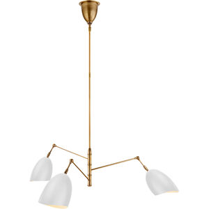 AERIN Sommerard 3 Light 50 inch Hand-Rubbed Antique Brass and White Triple-Arm Chandelier Ceiling Light in Matte White, Medium