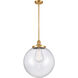 Franklin Restoration Beacon 1 Light 14 inch Brushed Brass Pendant Ceiling Light in Seedy Glass