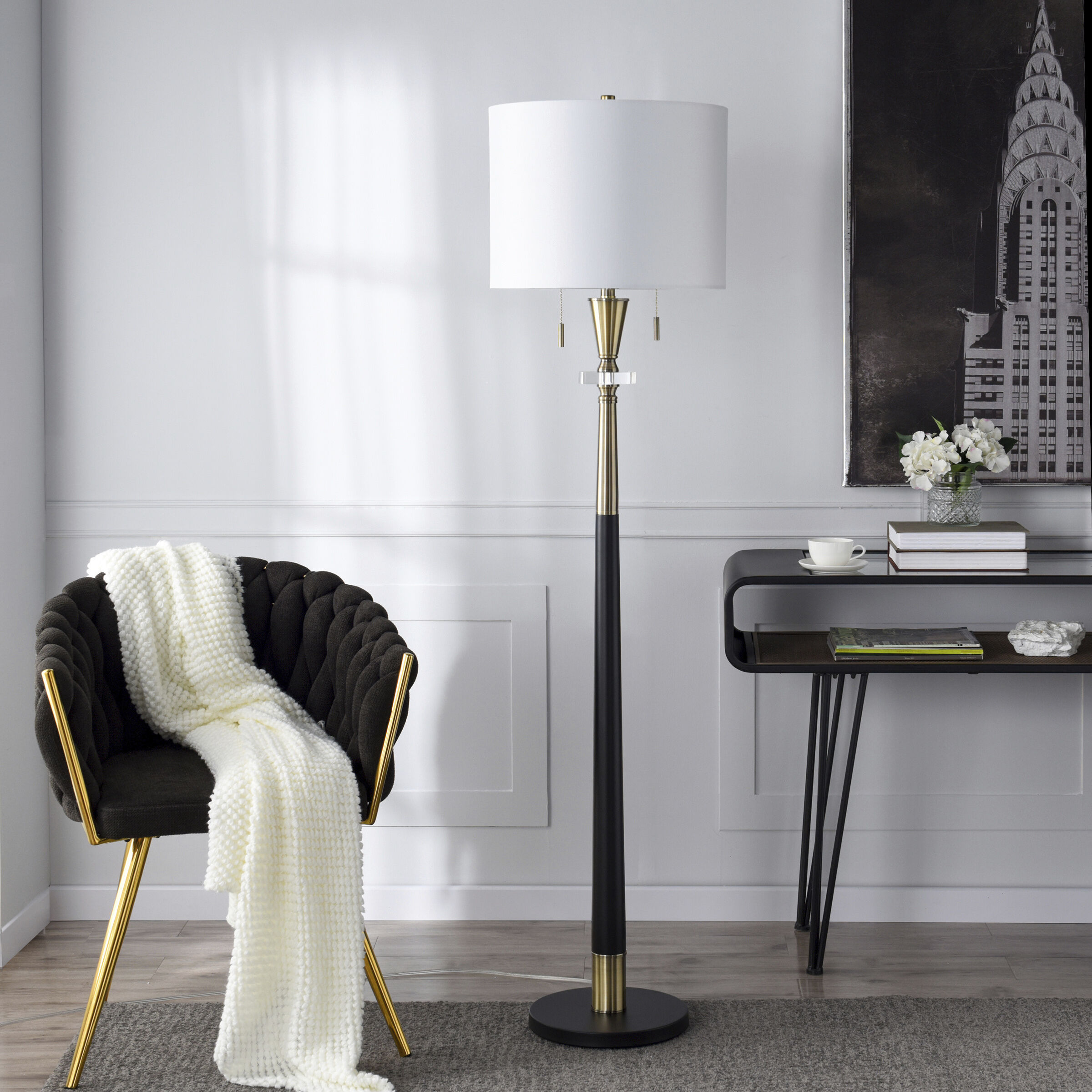 Langston 63.5 inch 60 watt Larson Gold and Black and White Floor Lamp Portable Light