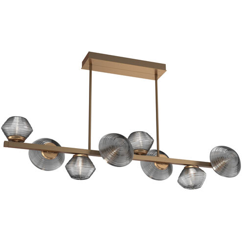 Mesa LED Novel Brass Linear Multi-Pendant Ceiling Light in Smoke, 2700K LED, Twisted Branch
