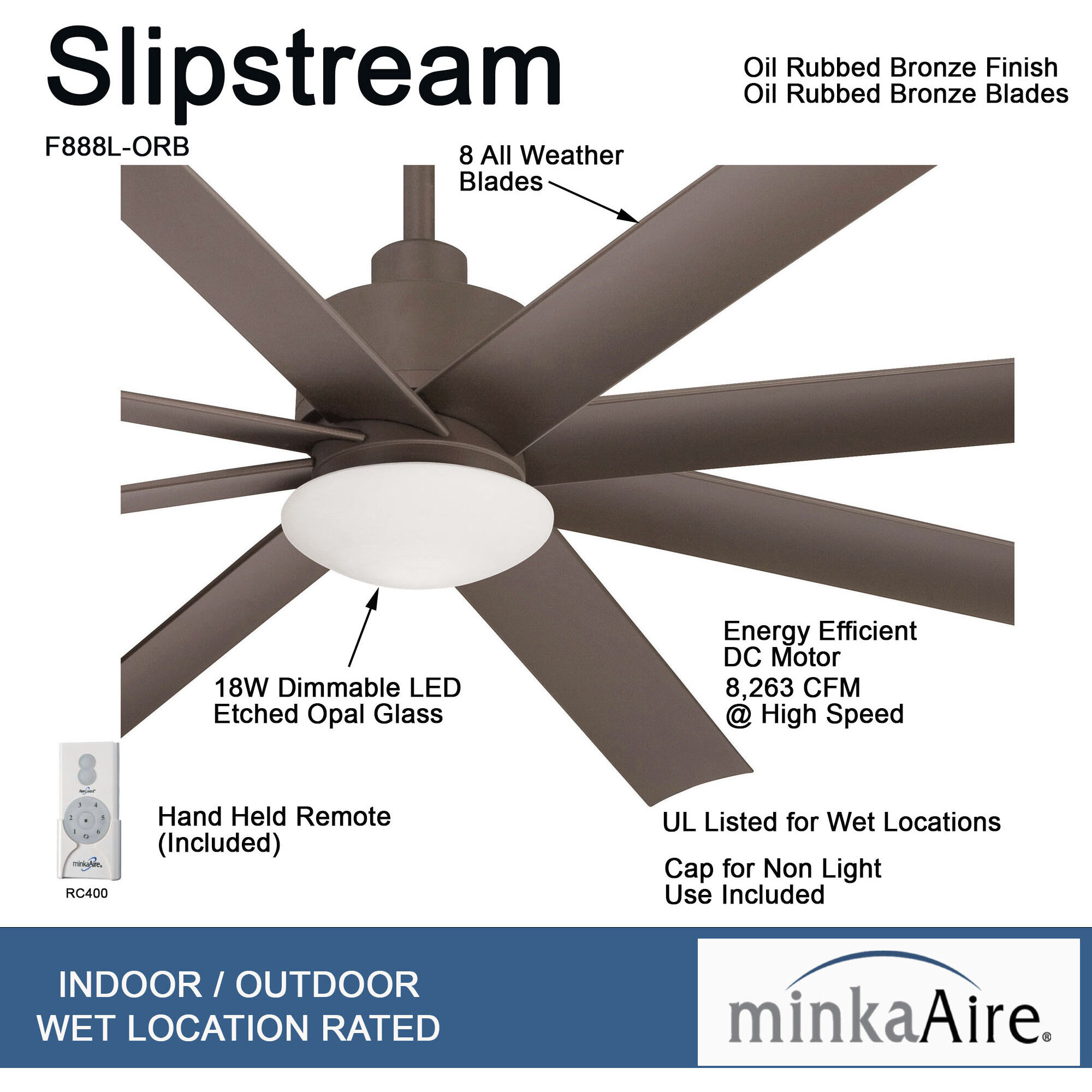 Slipstream 65 inch Oil Rubbed Bronze Outdoor Ceiling Fan