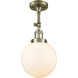 Franklin Restoration Large Beacon 1 Light 8 inch Antique Brass Sconce Wall Light in Cased Matte White Glass, Franklin Restoration
