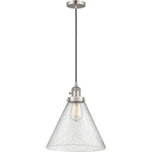 Franklin Restoration Cone 1 Light 12 inch Brushed Satin Nickel Mini Pendant Ceiling Light in Incandescent, Seedy