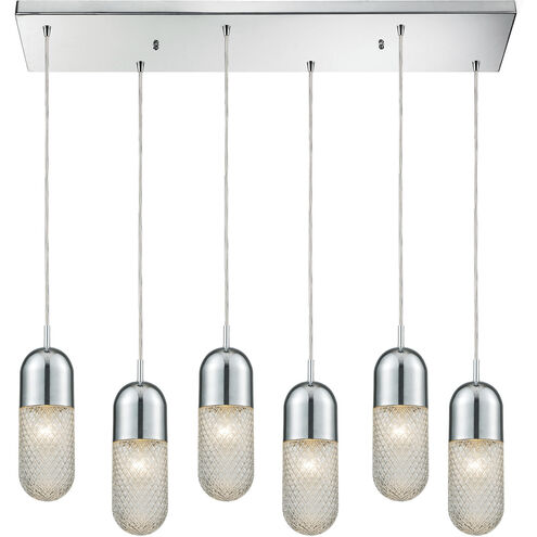 Capsula 6 Light 32 inch Polished Chrome Mini Pendant Ceiling Light in Rectangular Canopy, Rectangular