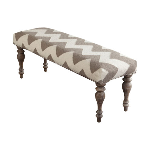 Ortensia Cream Upholstered Bench, Rectangle, Wood Base, Hand Woven