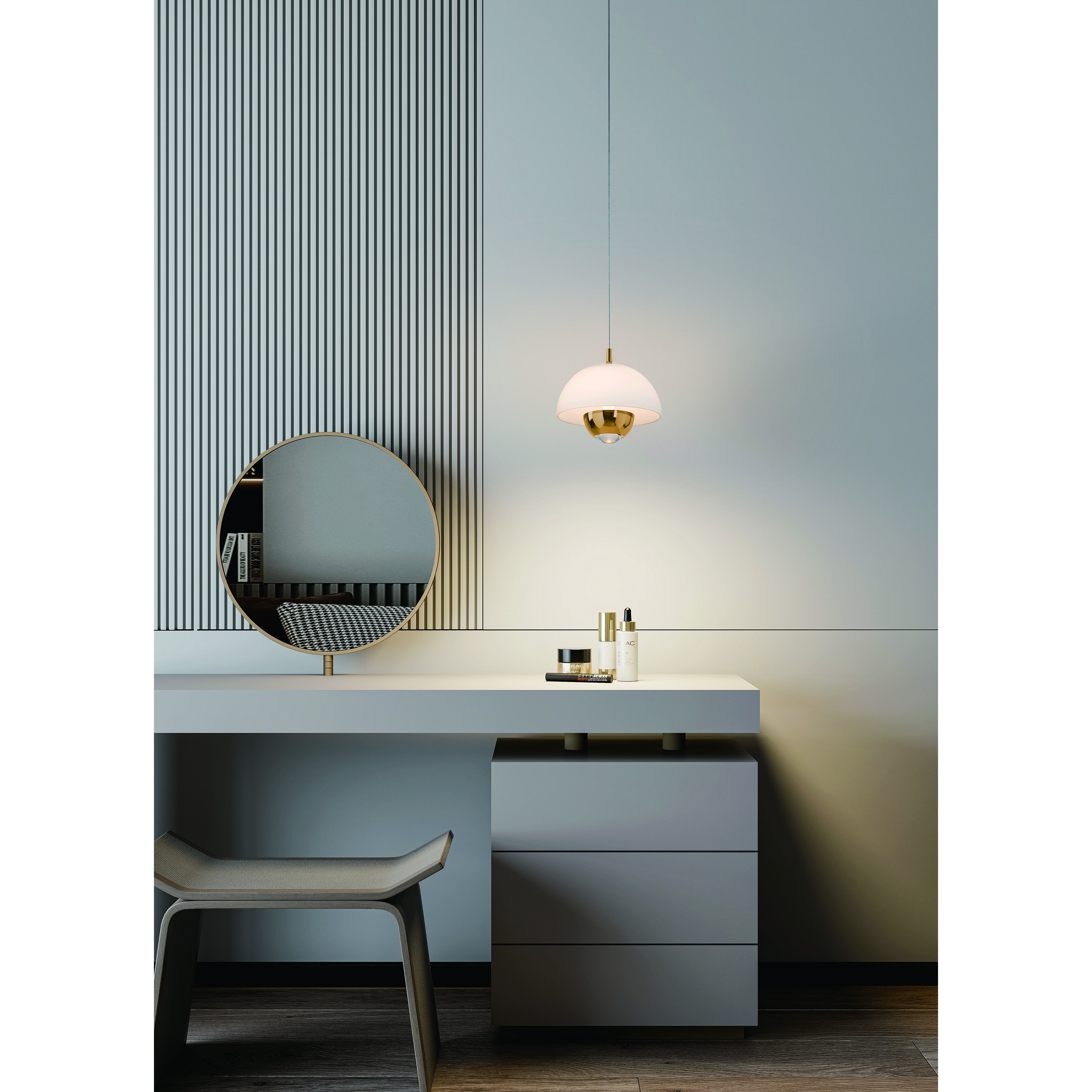 Andoria LED 8.07 inch Polished Brass with Frosted White Pendant Ceiling Light in Polished Brass and Frosted White