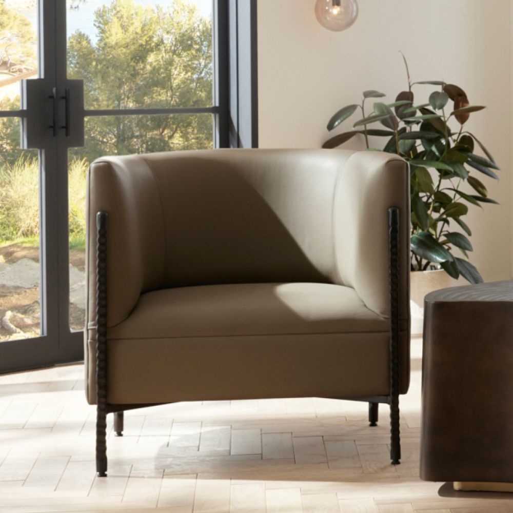 Escondido Dove Leather and Bronze Lounge Chair