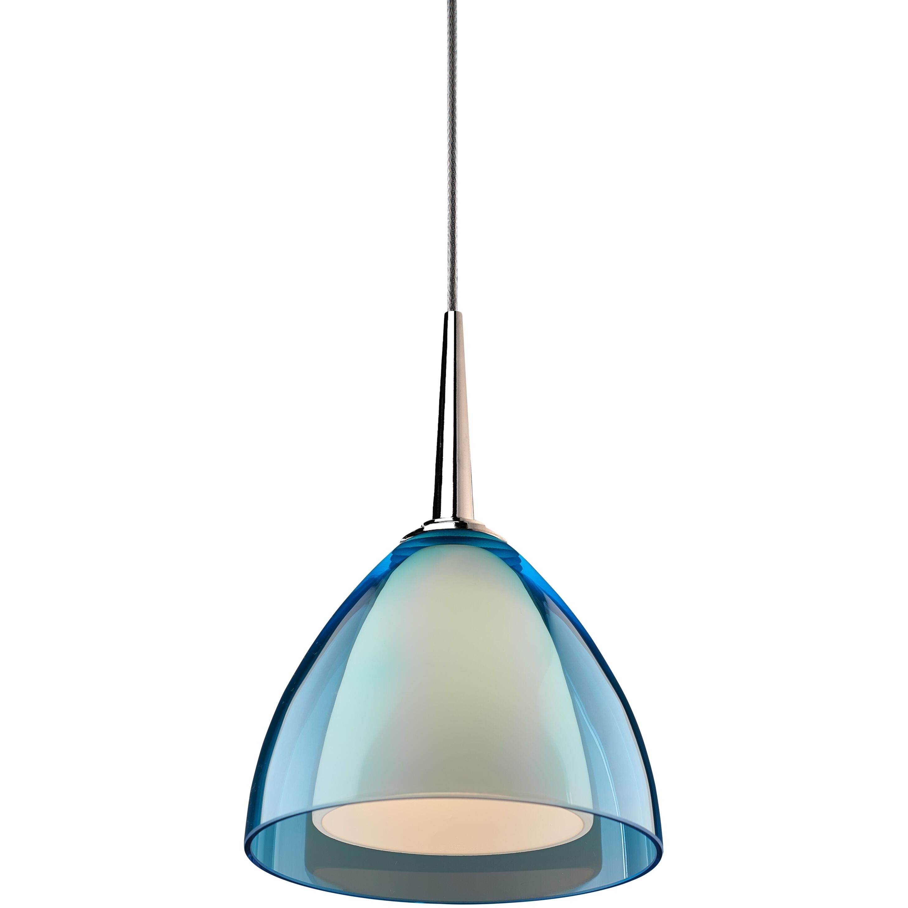 Rainbow 1 Light 4.5 inch Chrome Pendant Ceiling Light in Turquoise Glass