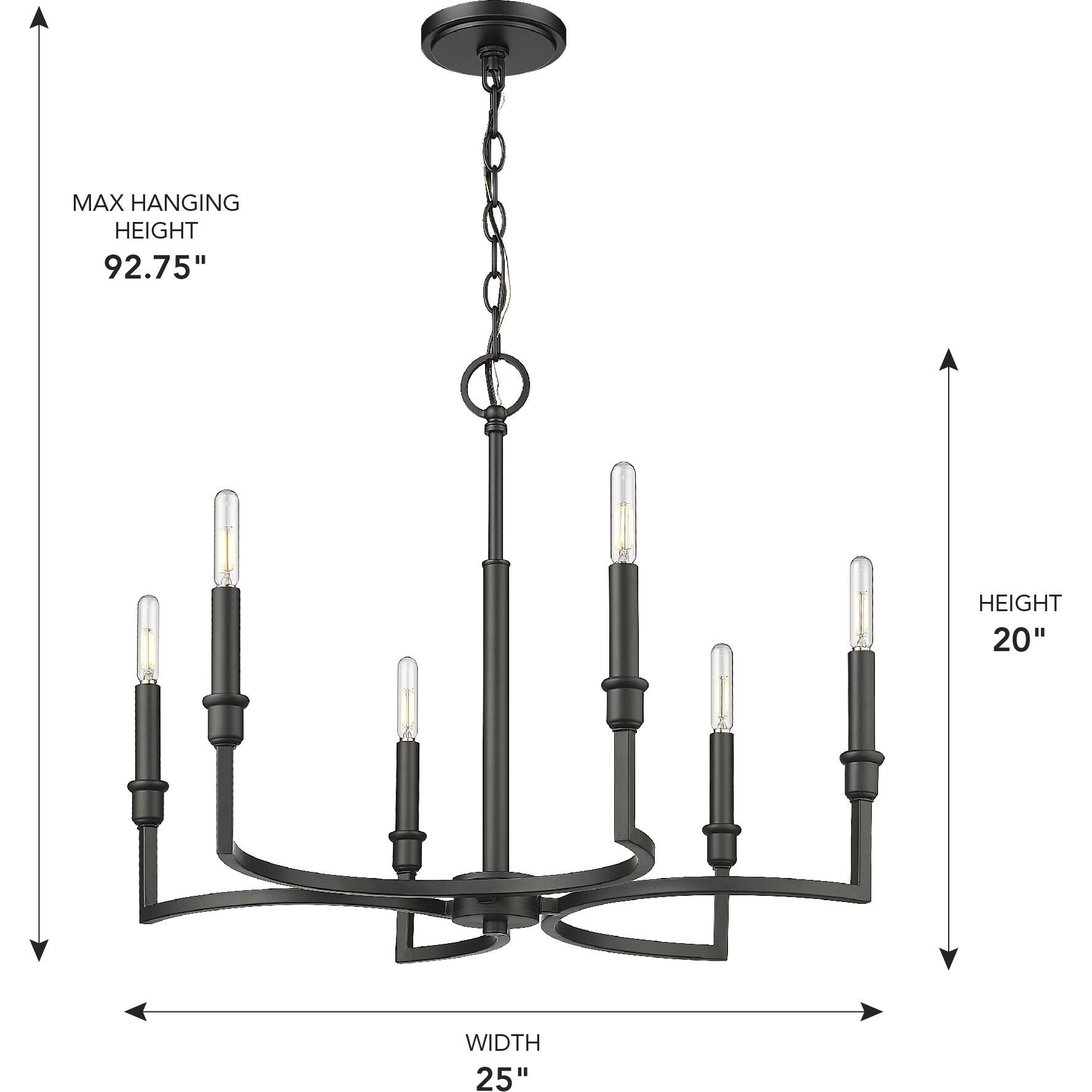 Ellyn 6 Light 25 inch Matte Black Chandelier Ceiling Light