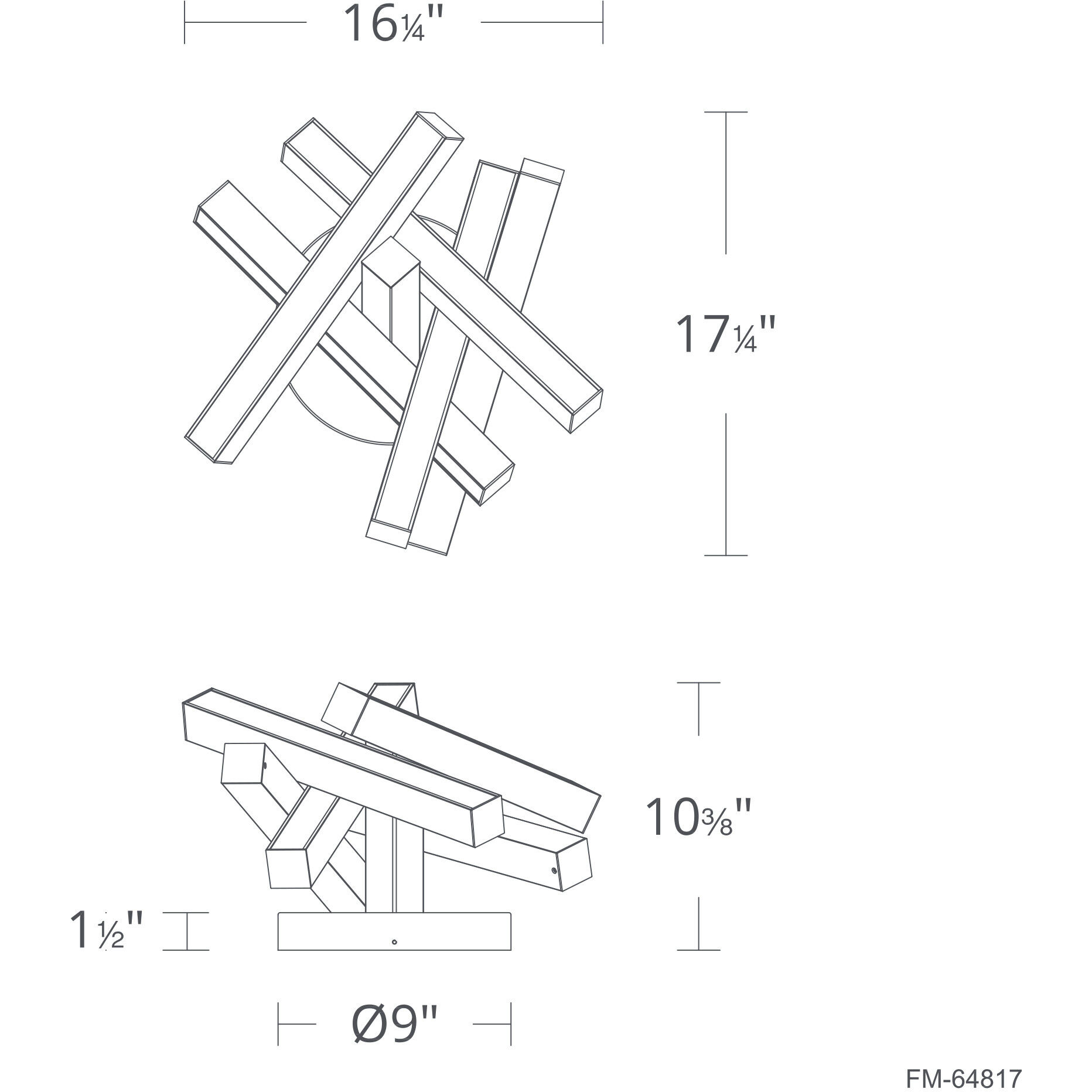 Chaos 1 Light 17.3 inch Black Semi-Flush Mount Ceiling Light