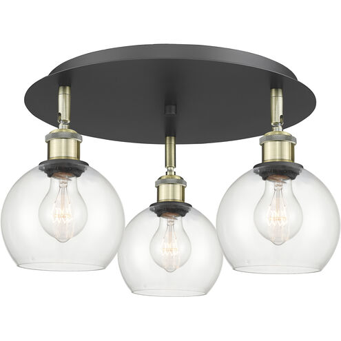 Athens 3 Light 17.75 inch Black Antique Brass Flush Mount Ceiling Light in Clear