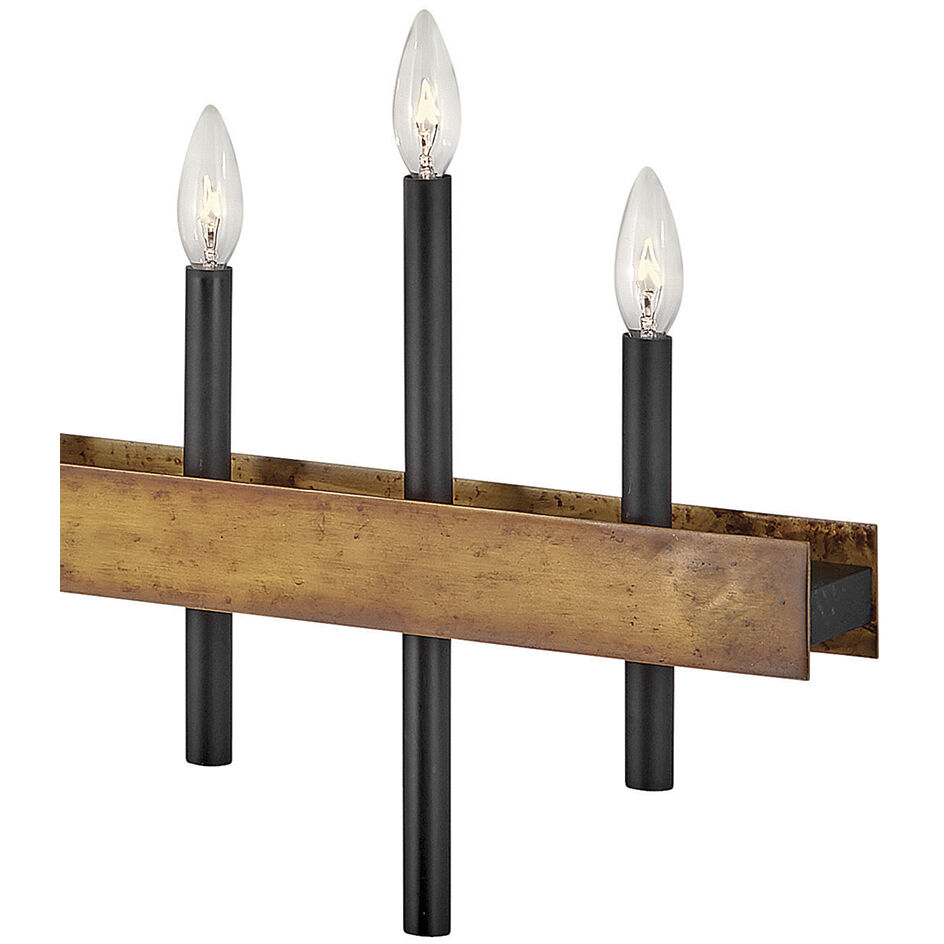 Wells 12 Light 60.25 inch Weathered Brass with Black Indoor Linear Chandelier Ceiling Light
