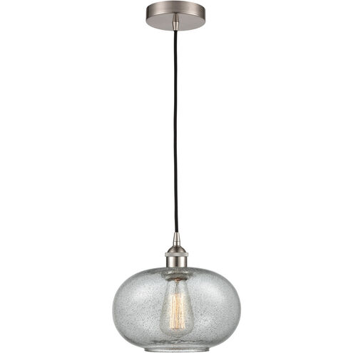 Edison Gorham LED 9.5 inch Brushed Satin Nickel Mini Pendant Ceiling Light in Charcoal Glass