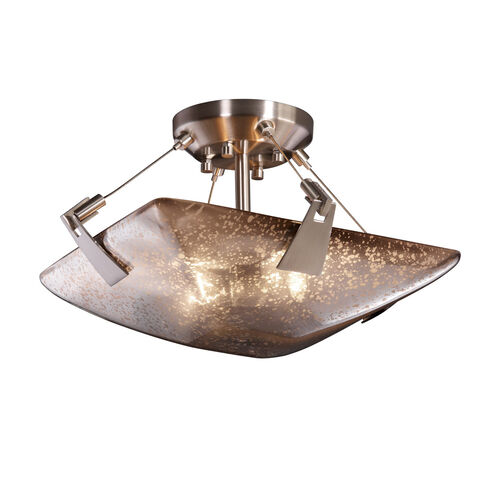 Fusion LED 16 inch Brushed Nickel Semi-Flush Ceiling Light in Square Bowl, 2000 Lm LED, Mercury Fusion