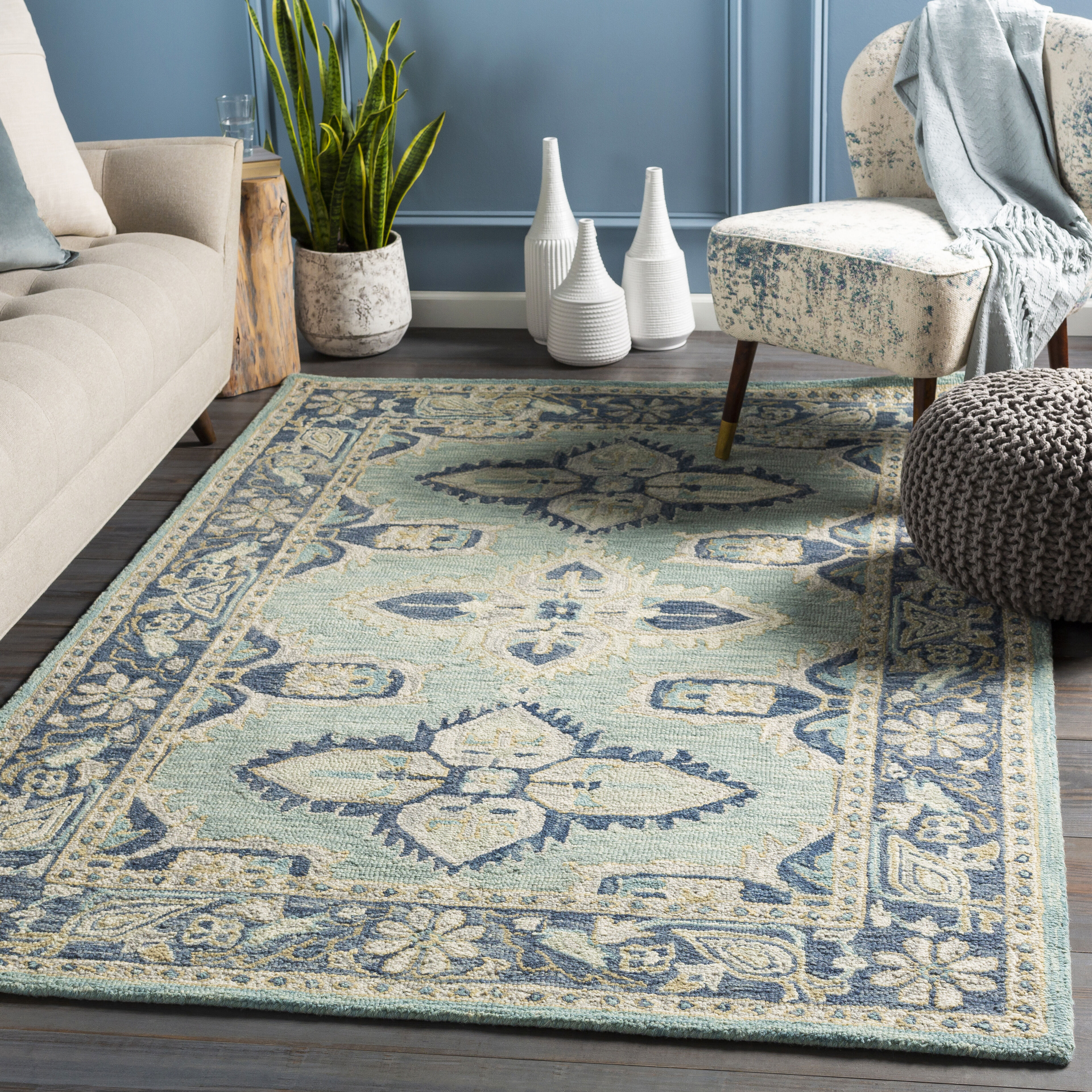 Bonifate 36 X 24 inch Pale Blue Rug in 2 x 3, Rectangle