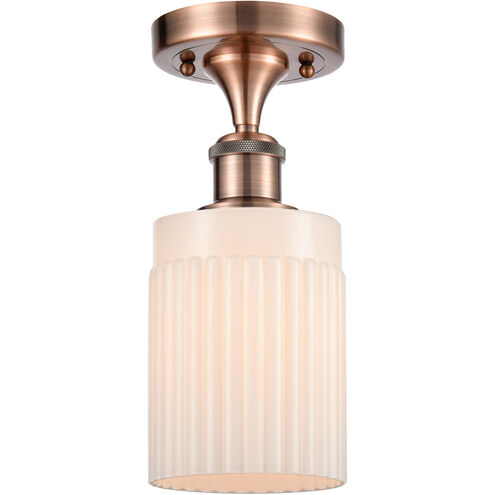 Ballston Hadley 1 Light 5 inch Antique Copper Semi-Flush Mount Ceiling Light in Matte White Glass, Ballston