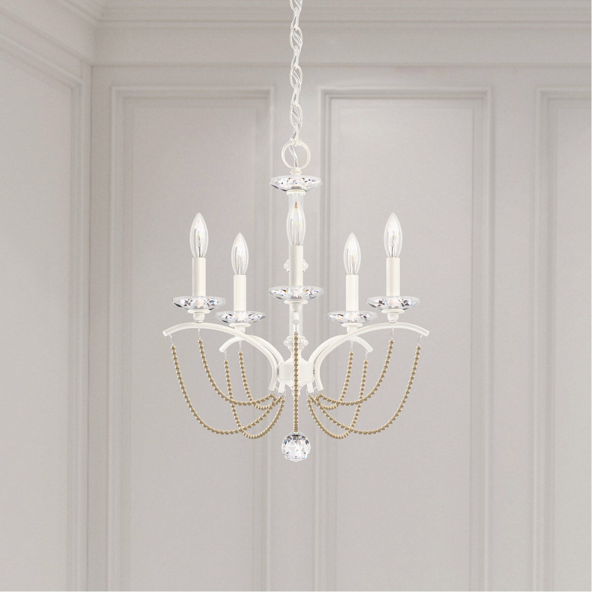 Priscilla 5 Light White Chandelier Ceiling Light in Bronze Pearl, Adjustable Height