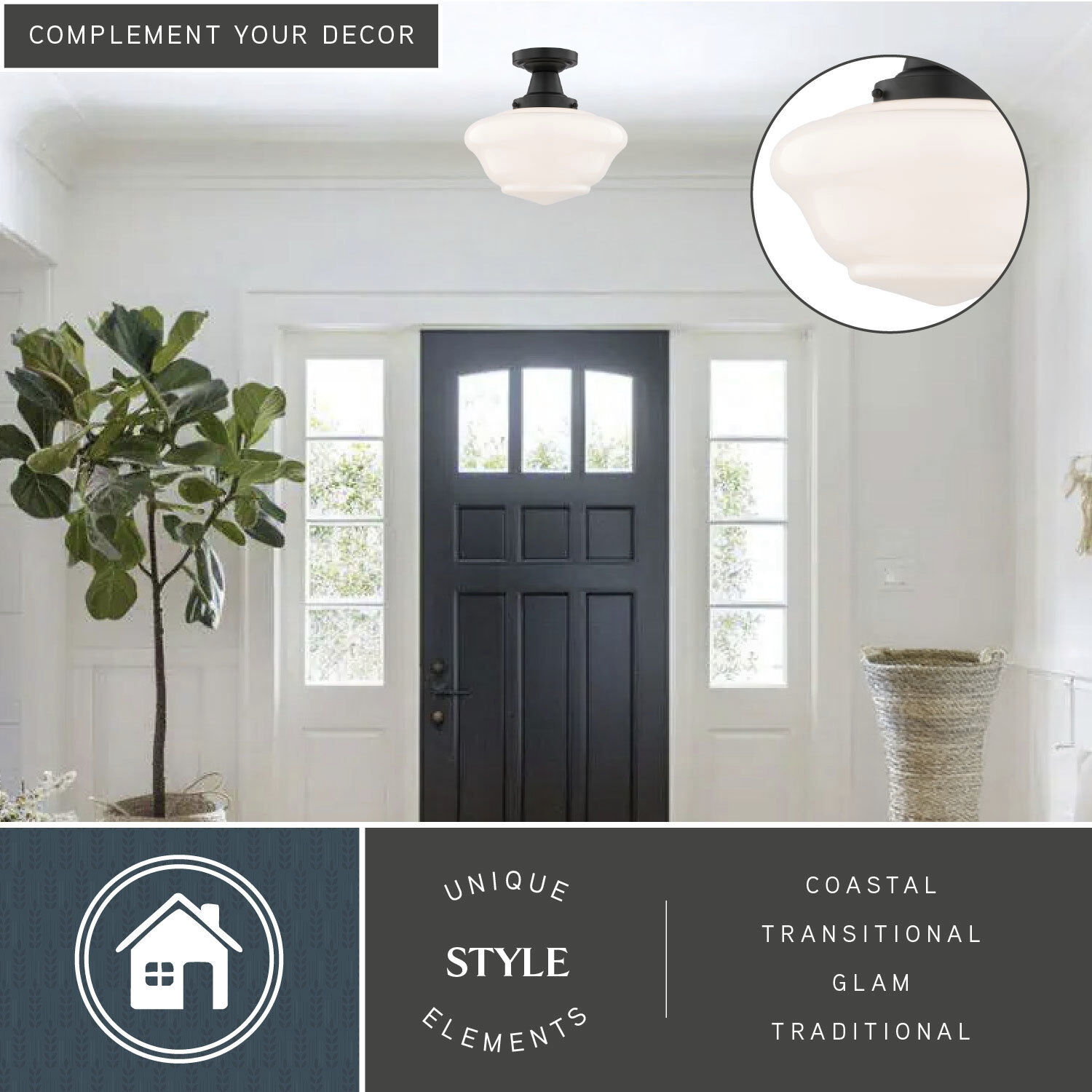 Eastgate 1 Light 12 inch Matte Black Semi-Flush Mount Ceiling Light