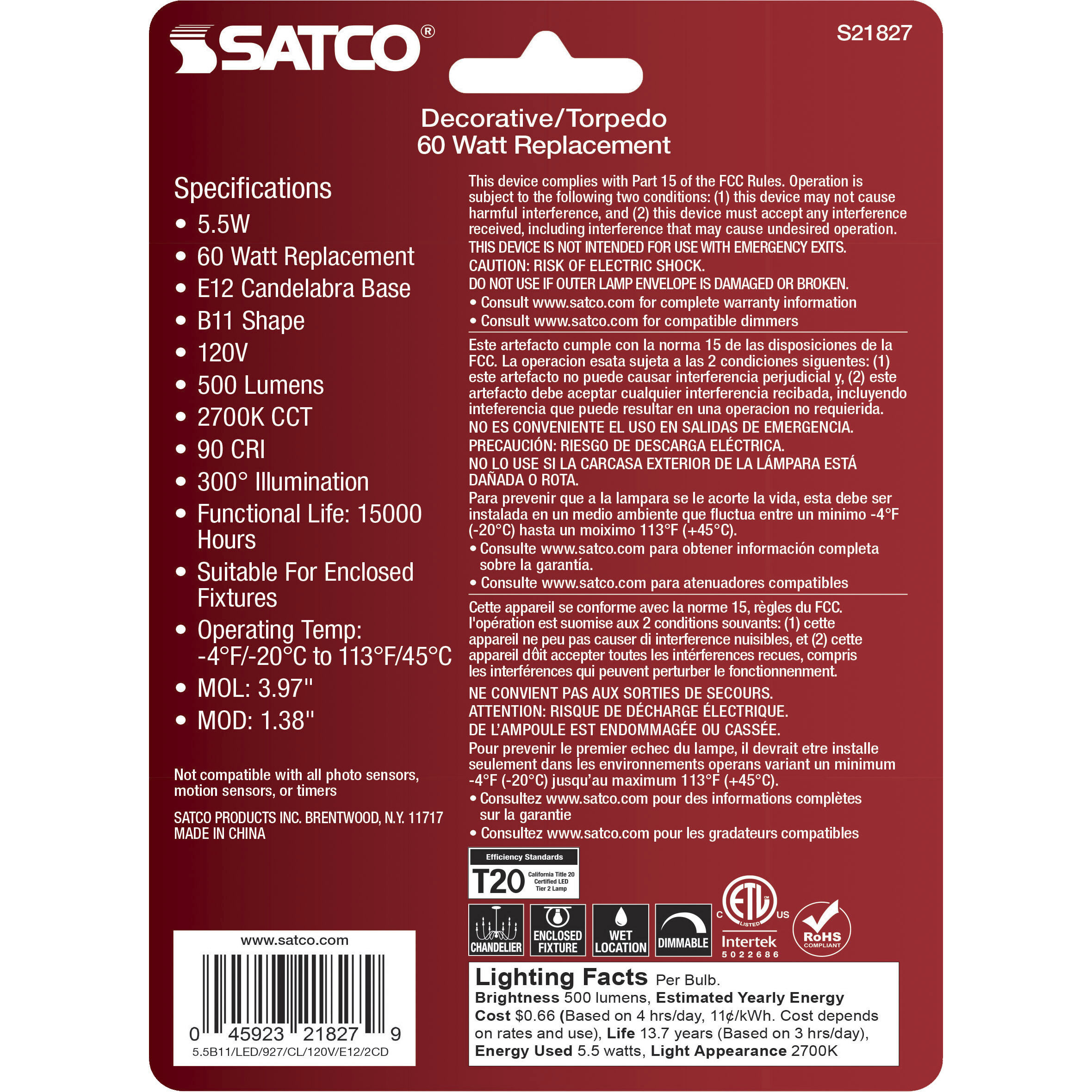 Lumos LED Candelabra 5.5 watt 120 2700K LED Filament, LED Filament