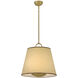Sonia 3 Light 18 inch Lacquered Brass Pendant Ceiling Light in Light Beige Fabric