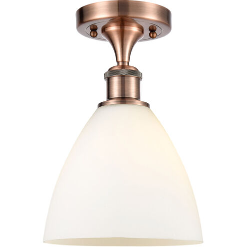 Ballston Dome LED 7.5 inch Antique Copper Semi-Flush Mount Ceiling Light in Matte White Glass