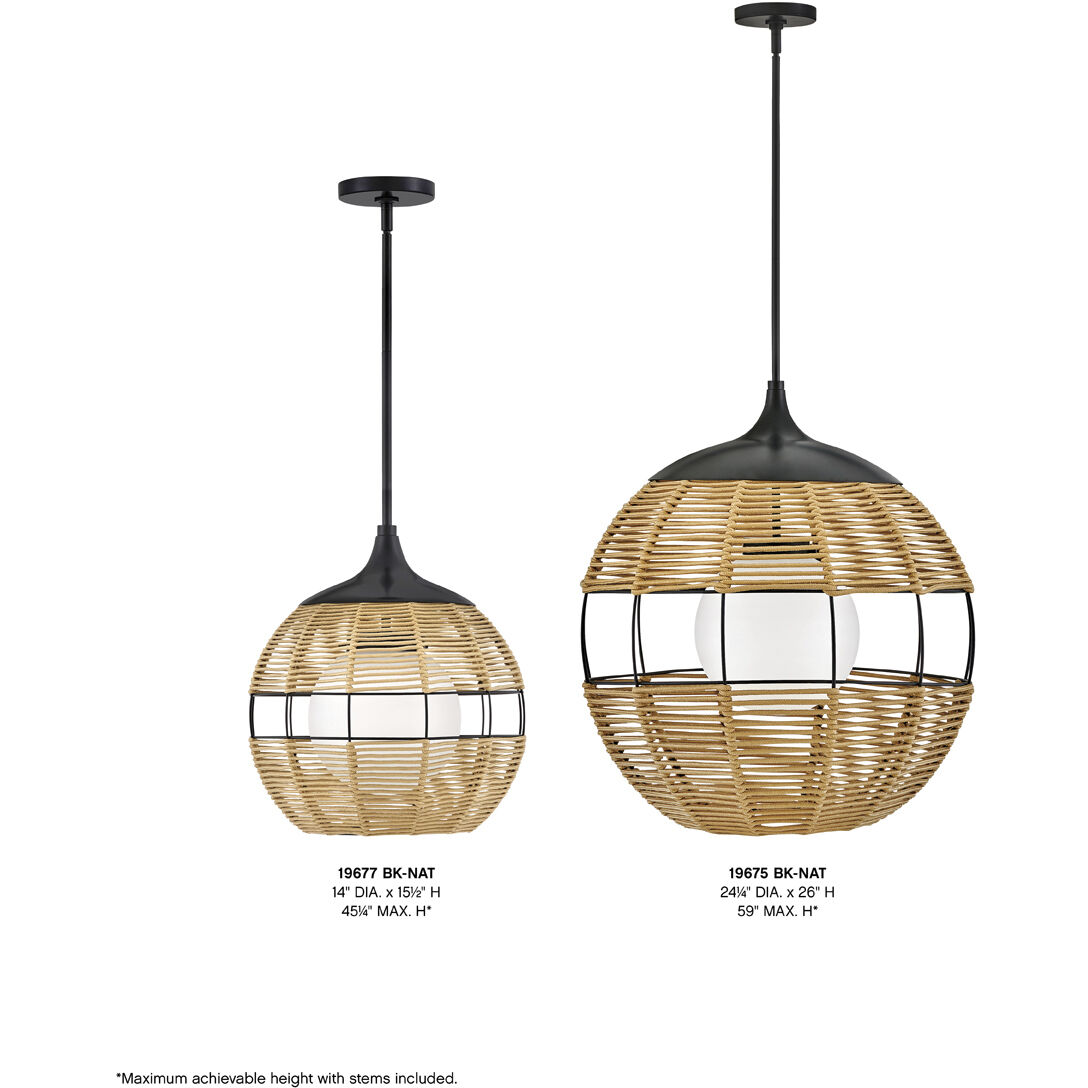 Open Air Maddox 24.25 inch Black Outdoor Pendant in Black / Natural Rattan