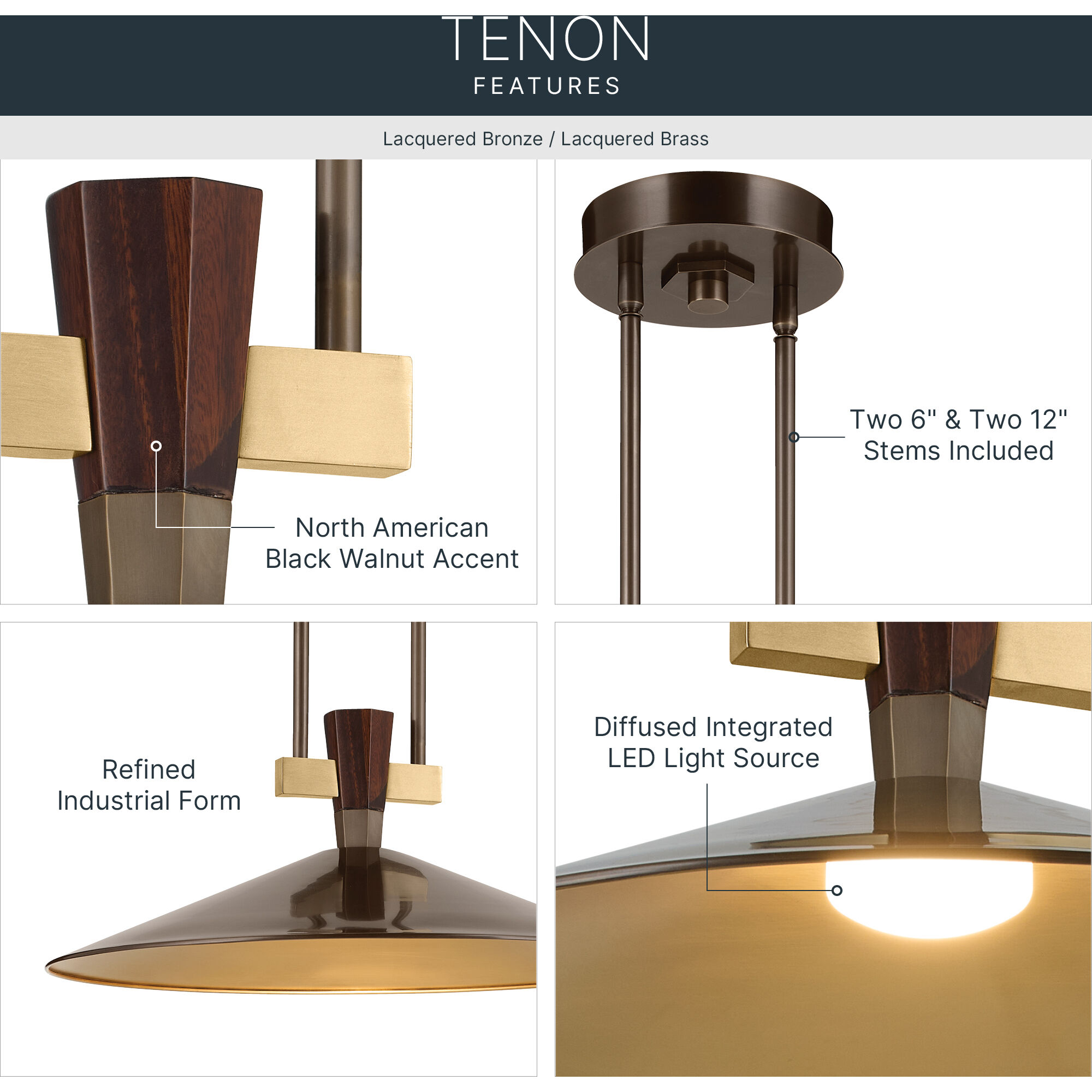 Tenon LED Lacquered Bronze Pendant Ceiling Light