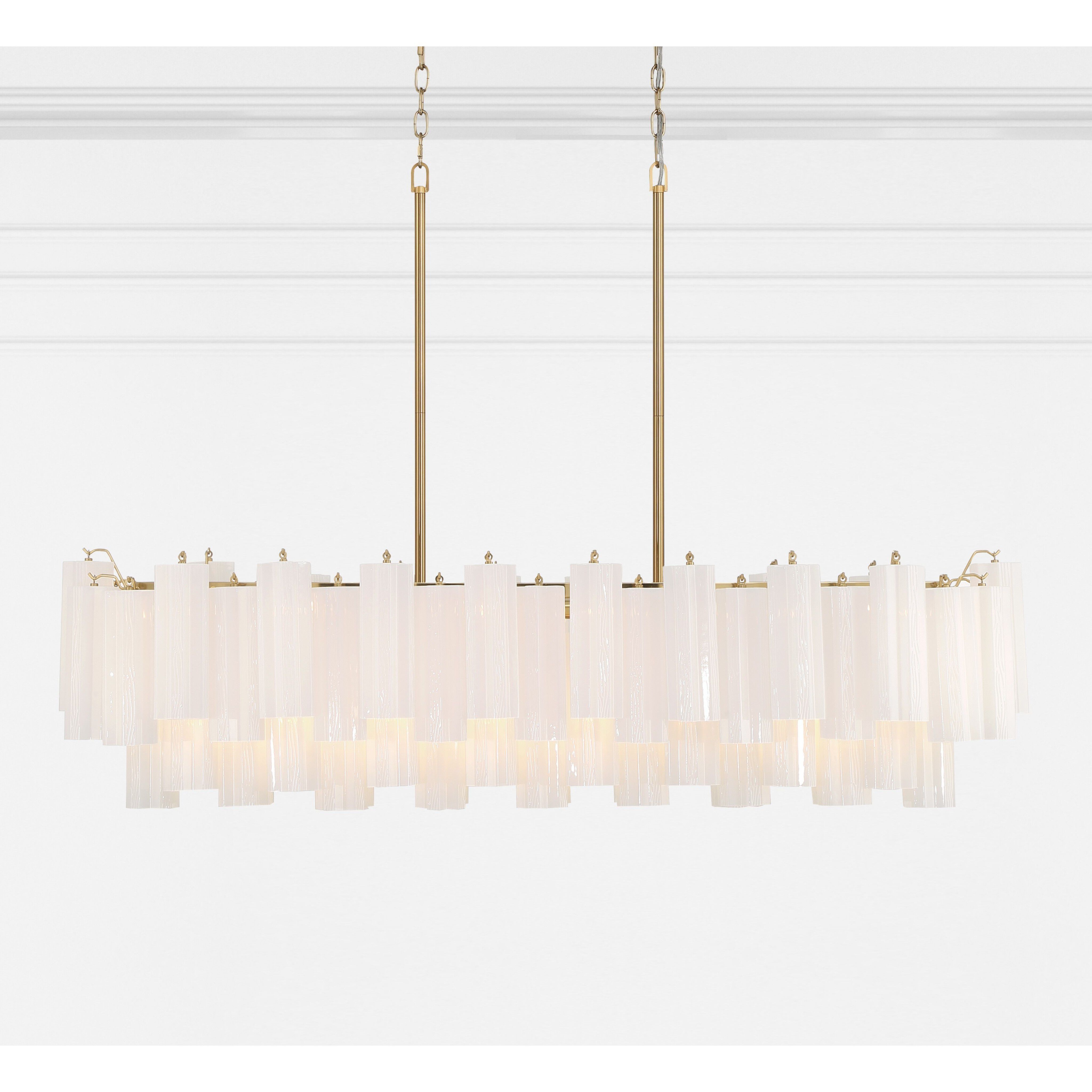 Addis 14 Light 51.75 inch Aged Brass Linear Chandelier Ceiling Light in Tronchi Glass White