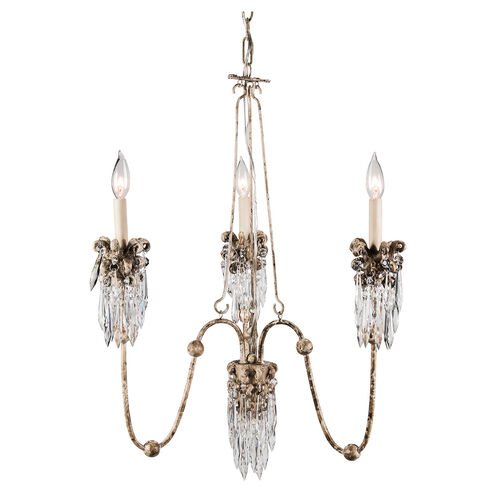 Venetian 3 Light 26 inch Hand-Painted Beige Patina Chandelier Ceiling Light, Flambeau