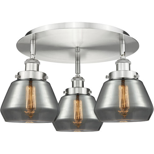 Fulton 3 Light 18.25 inch Satin Nickel Flush Mount Ceiling Light in Plated Smoke