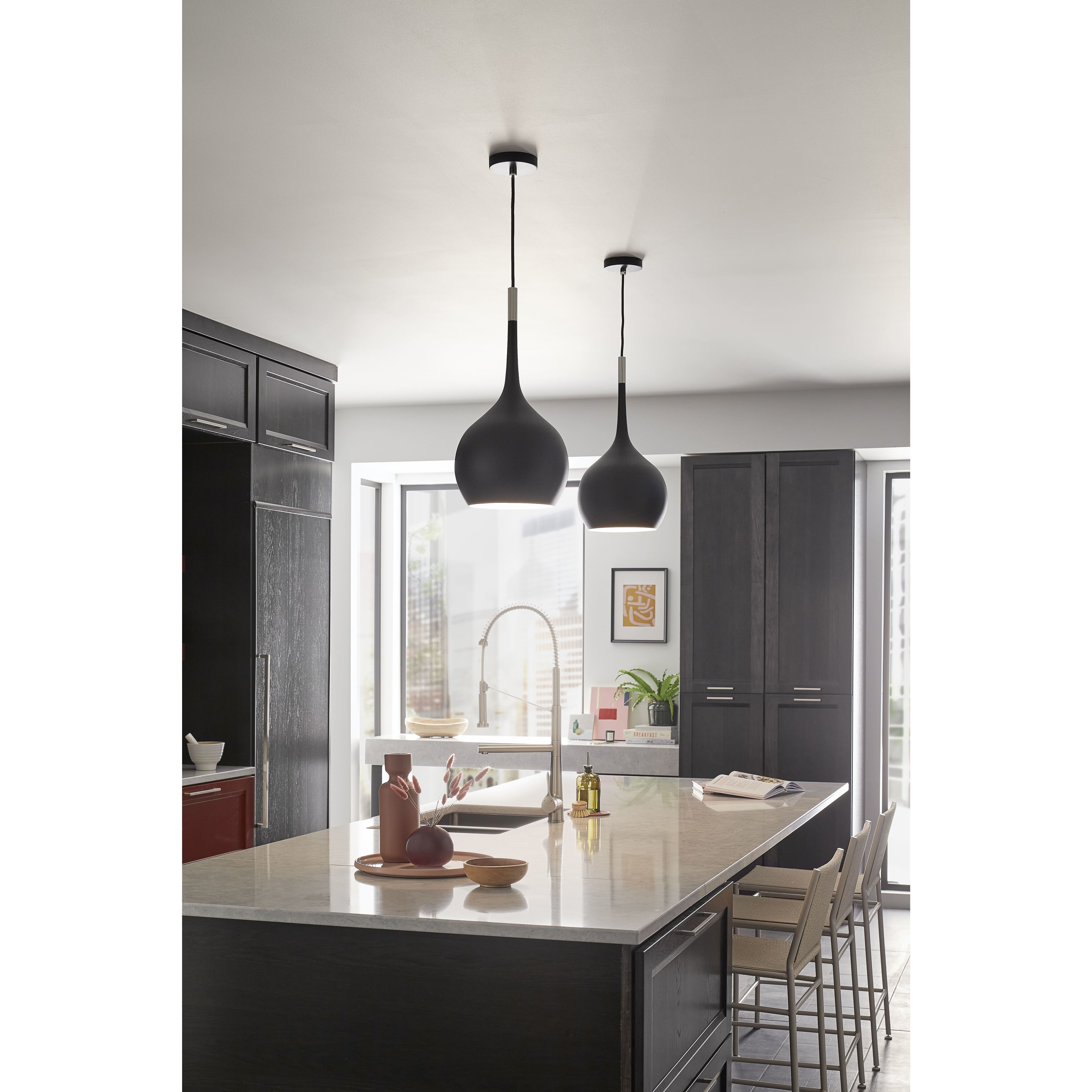 Ziggy 1 Light 12 inch Black with Polished Nickel Indoor Pendant Ceiling Light