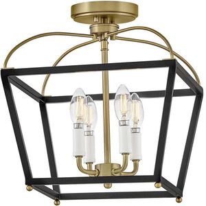 Tate 4 Light 13 inch Black with Lacquered Brass Semi-flush Mount Ceiling Light